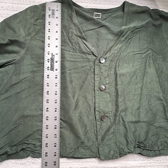 Vintage Blue Fish Women Green Silk Crinkle Cropped Blazer/Top Size 2 Lightweight - Picture 9 of 9